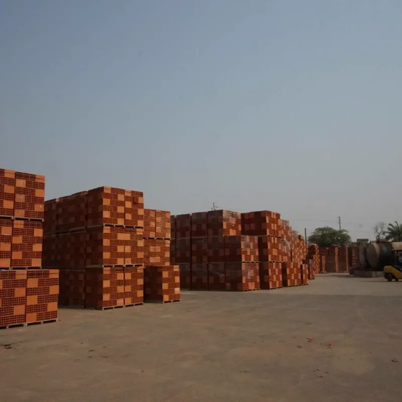 Factory yard with rows of clay brick pallets